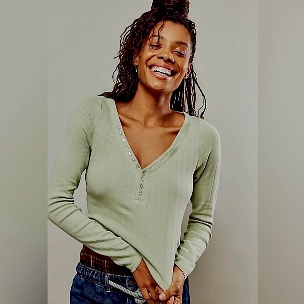 Free People Coffee Chat Long Sleeve Top
